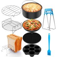 Juego de accesorios para freidora de aire de grado alimenticio, cesta de pastel, estante para tostadas, cepillo de aceite, sartén para Pizza, juego de estante para cocinar al vapor, 9 piezas - details 2