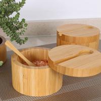Caja de condimentos de bambú con cuchara, cubierta giratoria, olla de condimentos de bambú, succión magnética, caja de sal de celda única - details 1