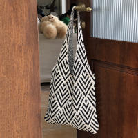 Bolso de mano de punto hecho a mano para mujer, bolso de hombro con nudo minimalista, bolso de mano informal, reutilizable, Color de contraste geométrico, moda - details 8