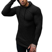 New Fashion Spring Autumn Hooded Sweaters Men Thin Knitted Gym Clothing Slim Fit Pullover Man Classic Ribbed Knit Hoodie Jumper - details 5