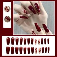 Uñas postizas con degradado francés de Ballet Holiday, diseño de serpiente roja, resistente al agua, 24 piezas - details 4