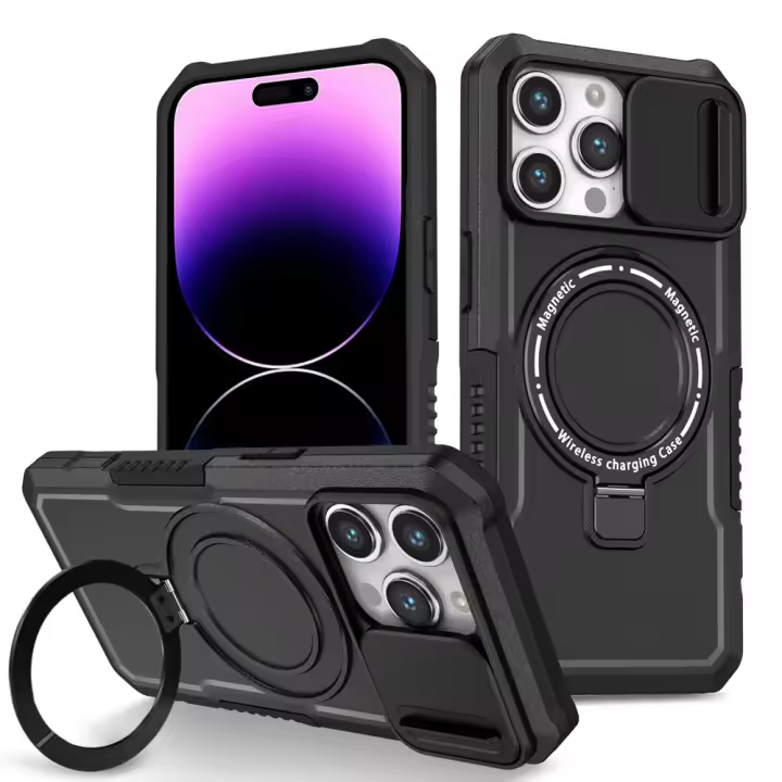 KEYSION-funda con anillo para teléfono móvil, cubierta protectora deslizante para cámara, compatible con iPhone 15 Pro Max 15 Plus, 14 Pro Max - 1