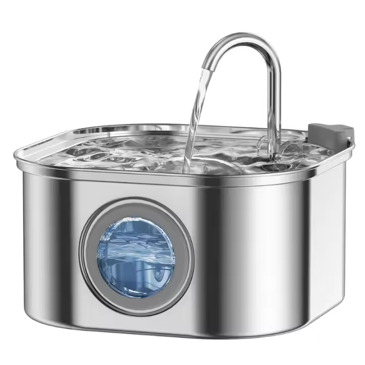 Fuente de agua automática para mascotas, dispensador de agua de acero inoxidable para perros, con ventana de nivel, 3,2 L - 1