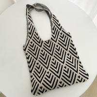 Bolso de mano de punto hecho a mano para mujer, bolso de hombro con nudo minimalista, bolso de mano informal, reutilizable, Color de contraste geométrico, moda - details 11