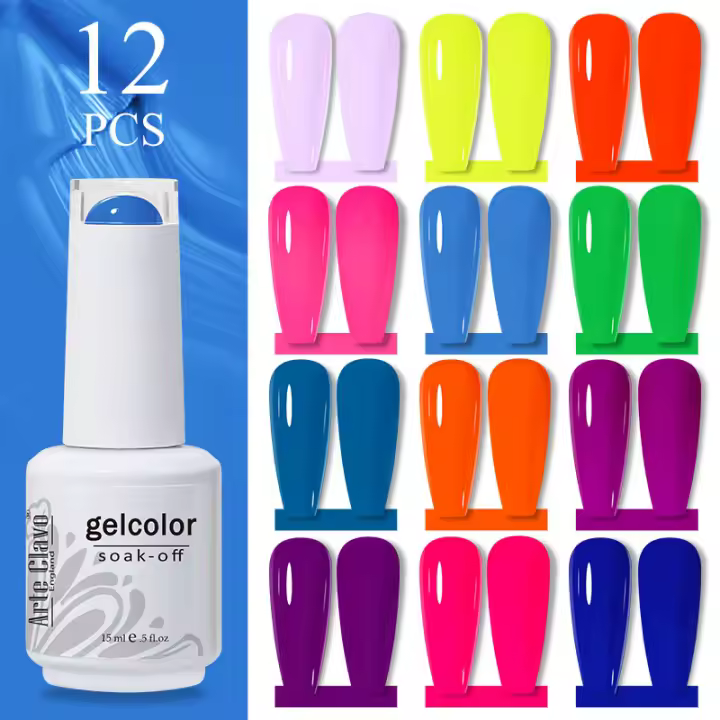 Esmalte de Uñas Arte Clavo Gel Set 12 Colores Brillante Semi Permanente Fácil de Quitar Larga Duración Orgánico con LED UV - 1