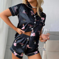 Conjunto de mujer, ropa de dormir de manga corta de seda satinada lujosa, ropa informal para el hogar, ropa de dormir para mujer - details 26