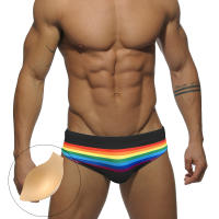 Jessborn calzoncillos de baño para hombre, bañador sexy a la moda con rayas de arcoíris, pantalones cortos de natación de cintura baja, traje de baño de entrenamiento de playa de primavera caliente - details 0