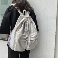 Mochila escolar de gran capacidad con cordón para estudiantes, bolso de lona informal para computadora portátil para mujer, paquete de viaje simple de Color sólido - details 3