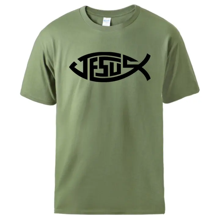 Camisetas de manga corta con estampado de peces pequeños de Jesús para hombre, camisetas transpirables de algodón, Tops estéticos básicos, camisetas clásicas novedosas, s-xxxl - 1