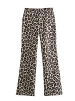 New 2024 Women Vintage Leopard Flared Pants Mid Waist Female Casual Trousers - details 2