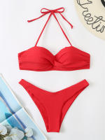Bikini con Push-Up para mujer, traje de baño liso con tirantes, bañador Sexy con Tanga, ropa de playa para verano, 2024 - details 15