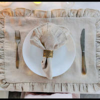 Servilletas 100% de lino para cena de boda, manteles individuales con volantes de Color sólido, borde con volantes, servilleta de mesa clásica personalizada para el hogar - details 5