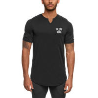 Gym Bodybuilding Fitness Shirt Summer Casual Breathable Quick Dry Elastic Tops Men Fashion Solid Print Short Sleeve Slim T-shirt - details 2
