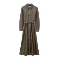 New Women Autumn Winter Faux Leather Shirt Dress Long Sleeve Lapel Collar With Belt A-line Midi Dresses High Street Vestidos - details 0