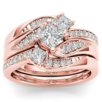Mifeiya conjunto de anillos de compromiso de boda de lujo para amantes anillo de cristal de circonita cúbica AAA geométrico ostentoso para parejas mujeres y hombres - details 9