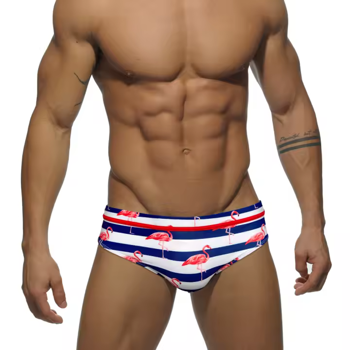 Jessborn-Calzoncillos de natación para hombre, traje de baño a rayas de flamenco, pantalones de natación de cintura baja a la moda, ropa de playa para adultos, primavera caliente - 1