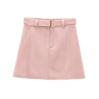 Elegant Women With Belt Faux Suede Mini Skirt Female Office Wear High Waist A-line Skirts faldas mujer - details 0