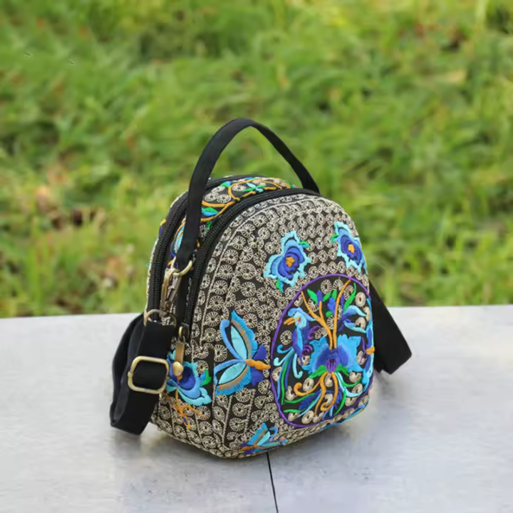Mochila bordada con flores para mujer, bolsa de hombro de viaje, regalo Floral, Bohemia - 1
