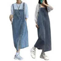 Vestido general de mezclilla para mujer, vestido Irregular con bolsillo en el pecho y abertura lateral, vestido vaquero sin mangas a la moda, vestidos con tirantes finos, vestido tipo jersey - details 19