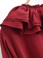 Spring 2025 Women Layered Ruffle V Neck A-line Midi Dress Long Sleeve With Belt Elegant Lady Dresses Burgundy Vestidos - details 16