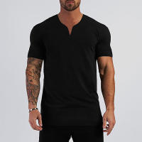 Summer Men's V-Neck Cotton Slim Fitting Short Sleeve Fitness Soft and Breathable T-shirt Solid Colors Available - details 4