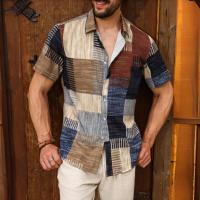 Camisa Casual de Verano para Hombres Estampado de Parche de Bloque de Color Manga Corta - details 2