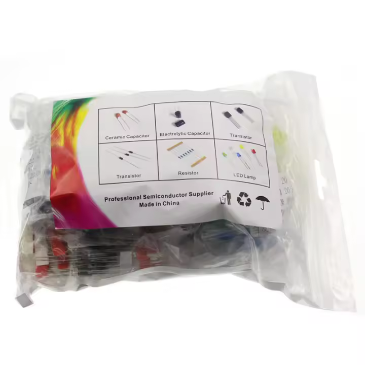 Kits de componentes electrónicos, Kit surtido de resistencias de película metálica, diodos Led, condensador electrolítico, juego de cerámica, paquete de transistores DIY - 1