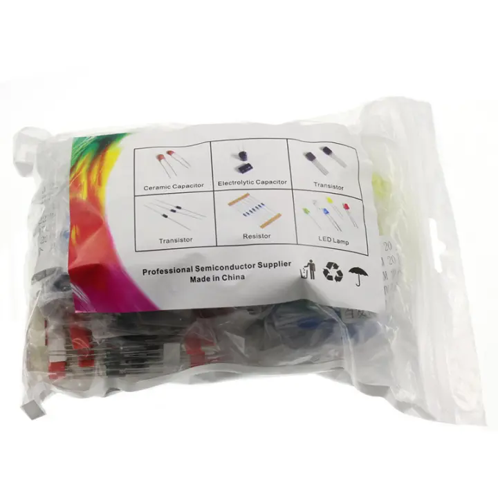 Kits de componentes electrónicos, Kit surtido de resistencias de película metálica, diodos Led, condensador electrolítico, juego de cerámica, paquete de transistores DIY - 1