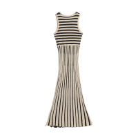Vestidos de punto a rayas sin mangas con cuello redondo para mujer Primavera Verano 2025 vestido informal ajustado por debajo de la rodilla para mujer - details 1