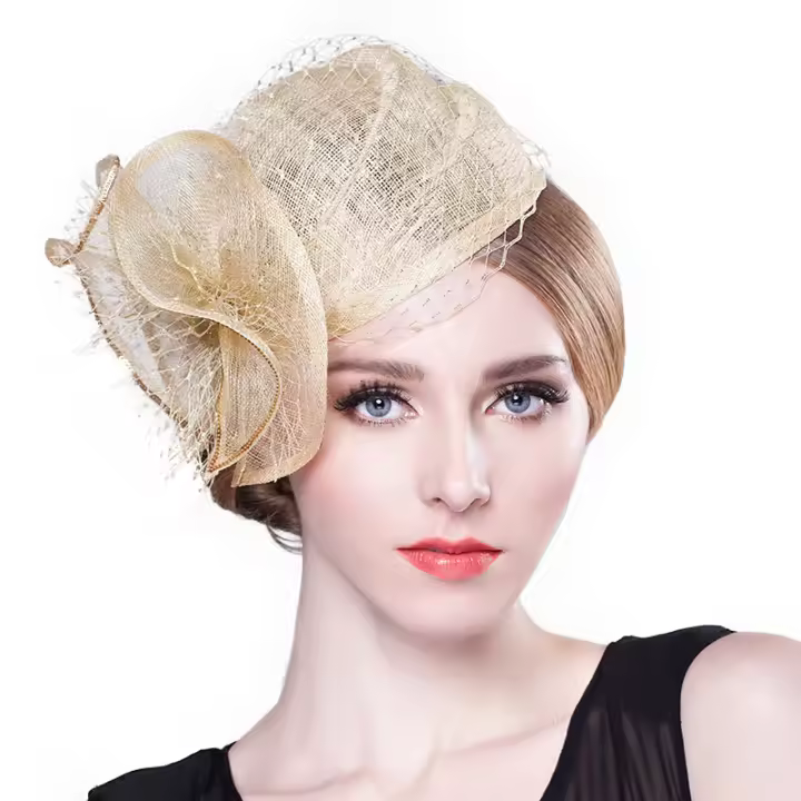 Fascinadores de marca de lujo para mujer, sombrero de Iglesia, tocado de boda elegante, pastillero Formal, Beige, fiesta de té de cóctel - 1