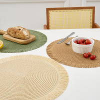 Mantel de Papel Tejido Minimalista con Flecos Posavasos Decorativos para Mesa de Cena Redondo con Aislamiento Térmico - details 9