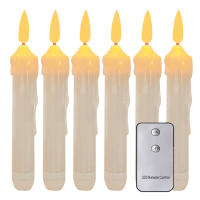 6 velas cónicas LED sin llama con control remoto, candelabros falsos de marfil de 6,1 pulgadas, vela de ventana sin goteo con pilas con llama parpadeante 3D para chimenea Navidad Halloween - details 0
