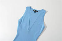 Deep V-neck sleeveless knitted vest dress for women's retro elastic slim fit solid color buttocks wrapped mid length skirt in summer - details 4