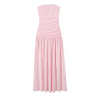 Vestido Sexy elegante rosa Pastel fruncido sin tirantes con hombros descubiertos Vestidos de fiesta con cremallera lateral Vestidos por debajo de la rodilla - details 0