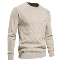 Suéteres AIOPESON Argyle Básicos para Hombres de Color Sólido con Cuello Redondo Manga Larga Tejidos de Pullover de Moda Invernal Nuevos Suéteres Cálidos para Hombres Material Exterior 95% Algodón 5% Lycra Hecho en China - details 1