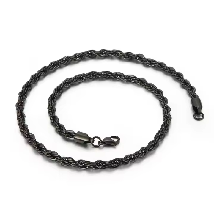 Collar de cadena twisted ZhongT en acero inoxidable resistente al agua para hombres y mujeres joyería de color plata - 1