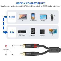 Cable de Audio RCA estéreo chapado en oro divisor en Y TRS de 3,5mm a 2x3,5mm para PC, teléfono inteligente, tableta, MP3, TV, DVD, amplificador de altavoz - details 4