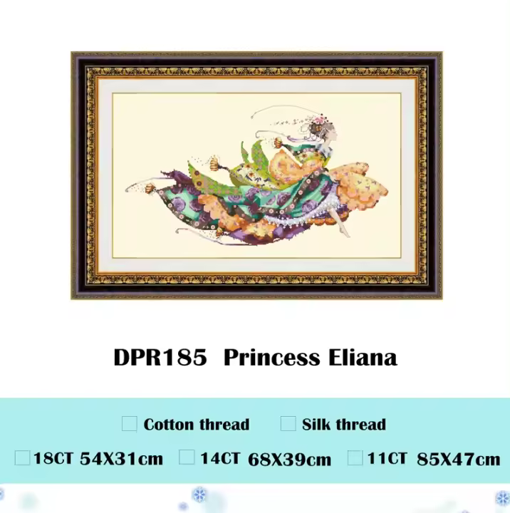Kits de punto de cruz de princesa Eliana, tela aida de hada para mujer, 18CT, 14ct, 11CT, lienzo amarillo claro contado, kits de bordado, artesanía DIY - 1