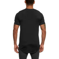 Gym Fitness Bodybuilding Tops Men Casual Fashion Solid Print Short V-neck Sleeve T-Shirt Summer Breathbale Quick Dry Slim Shirt - details 3