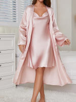 Conjunto de 2 Piezas de Seda 100% Vestido Largo con Cinturón y Abalorio Ropa Casual para Mujeres - details 18
