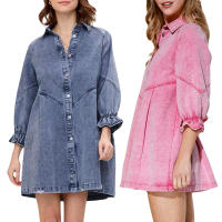 Vestido de mezclilla para mujer Vestido con mangas farol - details 1