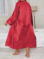 Conjunto de 2 Piezas de Seda 100% Vestido Largo con Cinturón y Abalorio Ropa Casual para Mujeres - details 27