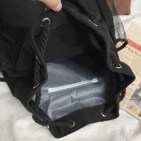 Mochila escolar de gran capacidad con cordón para estudiantes, bolso de lona informal para computadora portátil para mujer, paquete de viaje simple de Color sólido - details 16