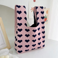 Bolsos de Mano de Punto con Patrón de Corazón Nuevos para Mujeres Hechos a Mano con Lazo Bolso de Muñeca Casual Pequeño Bolso de Compras Reutilizable para Niñas - details 9