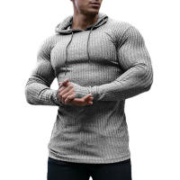 New Fashion Spring Autumn Hooded Sweaters Men Thin Knitted Gym Clothing Slim Fit Pullover Man Classic Ribbed Knit Hoodie Jumper - details 10