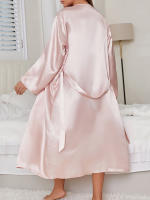 Conjunto de 2 Piezas de Seda 100% Vestido Largo con Cinturón y Abalorio Ropa Casual para Mujeres - details 16