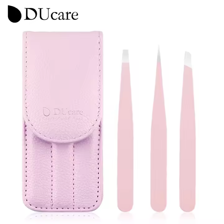 DUcare-Pinzas profesionales para cejas, extensión de pestañas de acero inoxidable, clásicas, inclinadas, 3 pinzas de depilación - 1