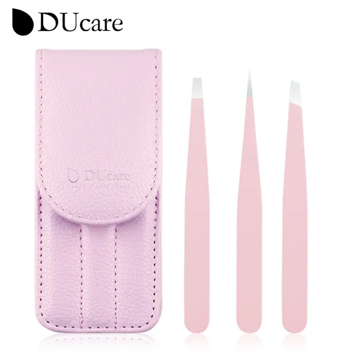DUcare-Pinzas profesionales para cejas, extensión de pestañas de acero inoxidable, clásicas, inclinadas, 3 pinzas de depilación - 1