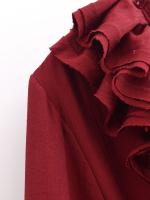 Spring 2025 Women Layered Ruffle V Neck A-line Midi Dress Long Sleeve With Belt Elegant Lady Dresses Burgundy Vestidos - details 10