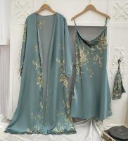 Camisón estampado de 2 piezas para mujer, vestido de novia, albornoz, ropa interior de satén con cuello en V, pijama con tirantes - details 5